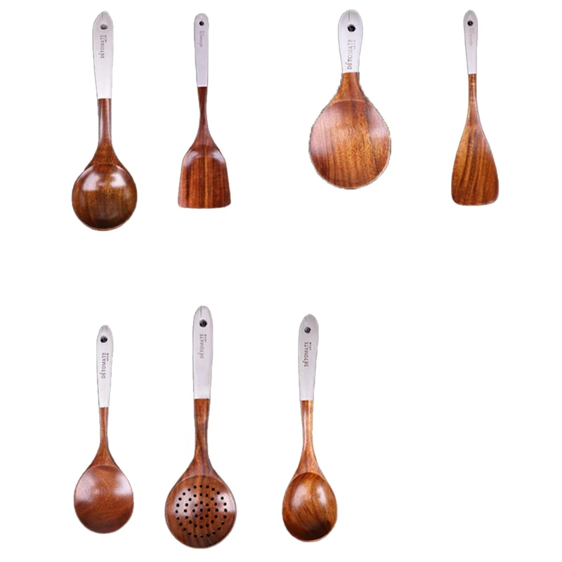 

Solid Wood Cooking Tool Set Eco-Friendly Teak Spatula Rice Scoop Environmental Protection Tableware Kitchen Supplies