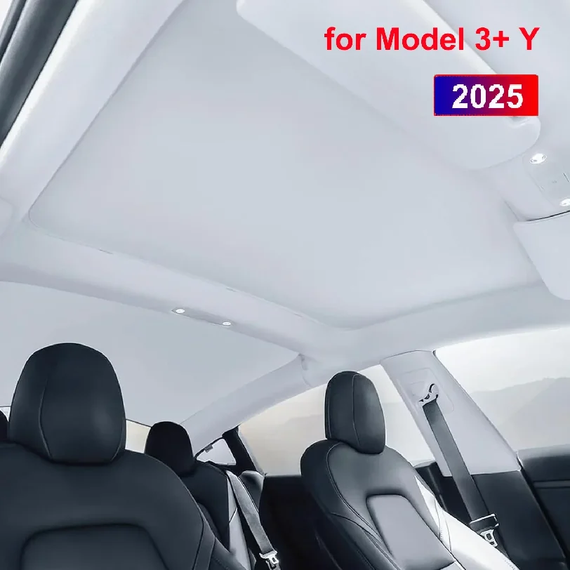 Фото Солнцезащитный козырек для Tesla Model Y Juniper 2025 и Model 3 Highland: нано-кристаллическая стеклянная крыша с застежкой, охлаждающая накладка на люк №1