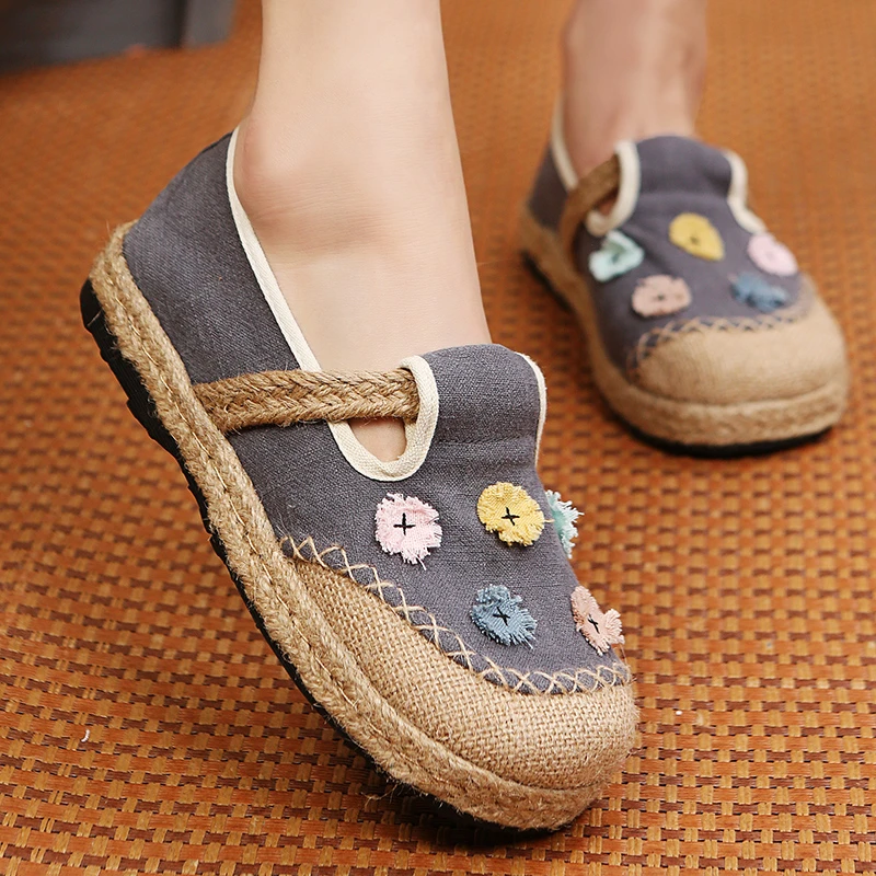 

Flats Women Shoes Round Toe Cotton Linen Flower 2022 New Spring Concise Handmade Leisure Comfortable Ladies Shoes