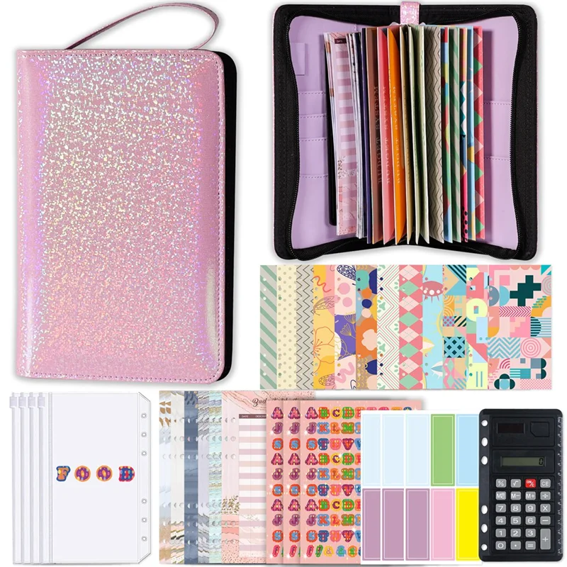 

A6 Glitter Hand Zip Bag Loose Leaf Binder Notebook Inner Core Cover Note Book Planner Office Stationery Supplies Pink