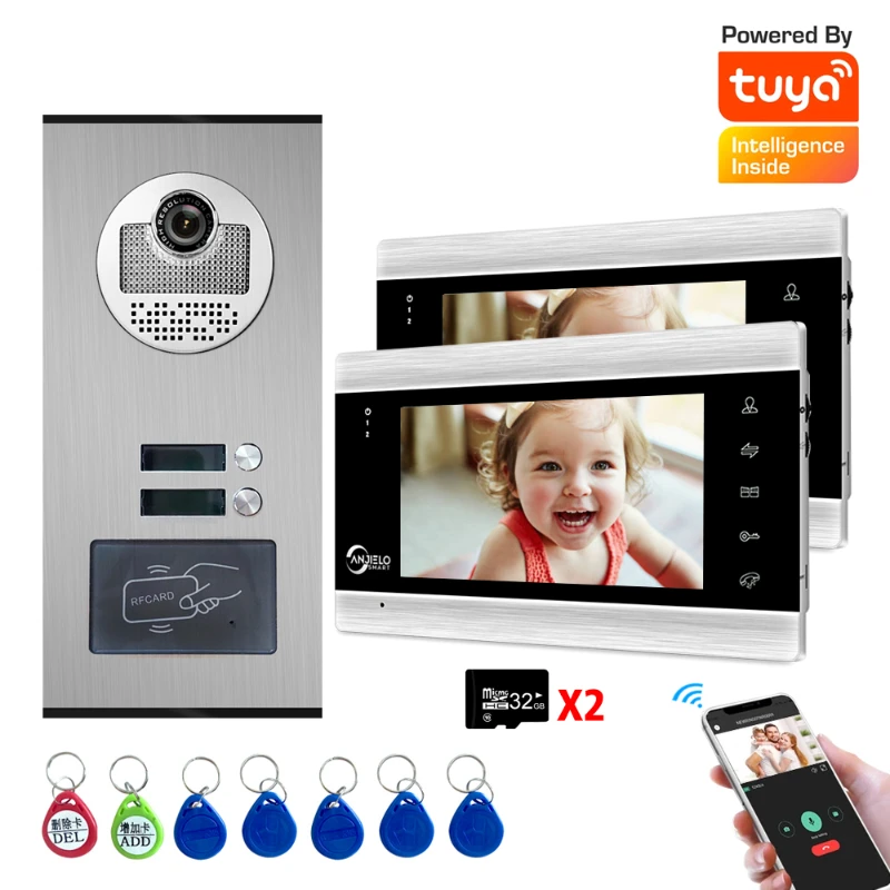 Tuya Smart 2/3/4 Unit Apartment Video Doorbell Intercom Kit 7-inch Mobile Phone Remote Control Video Intercom Wireless Intercom