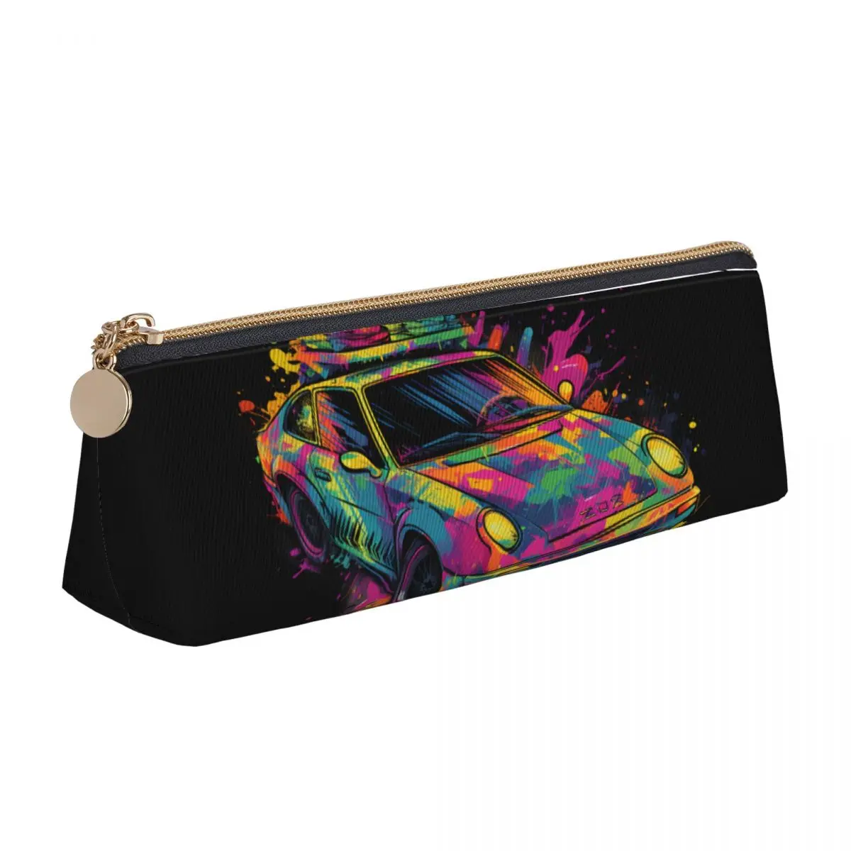 

Sports Car Triangle Pencil Case Grafitti Psychadelic College Large Zipper Pencil Box Girls Boys Fashion Leather Pen Bags