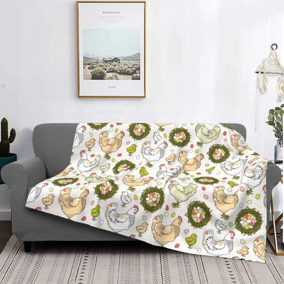 

Cartoon Chicken Cute Animal Plaid Blankets Velvet Spring/Autumn Multifunction Warm Throw Blankets for Home Outdoor Bedding Throw