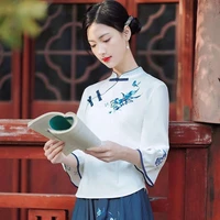 cheongsam womens plus size stand collar tops 2022 summer cotton blend embroidery tradition chinese style tang costume shirts