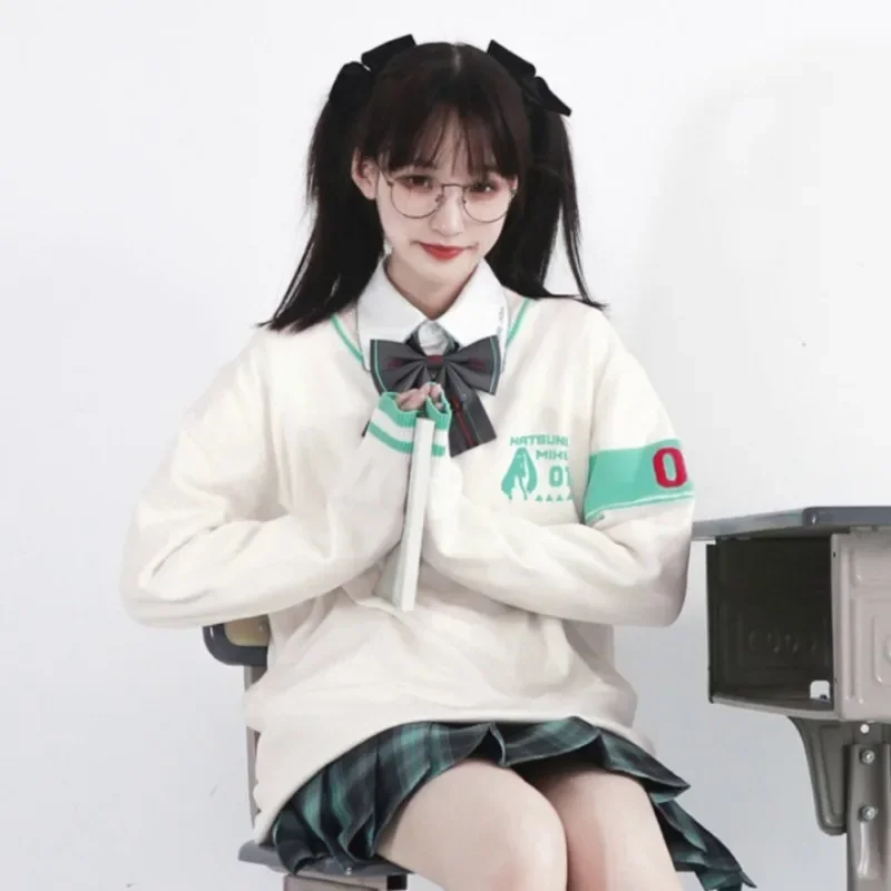 Hatsune Miku белый свитер с v-образным вырезом и длинными рукавами вязаный топ милый