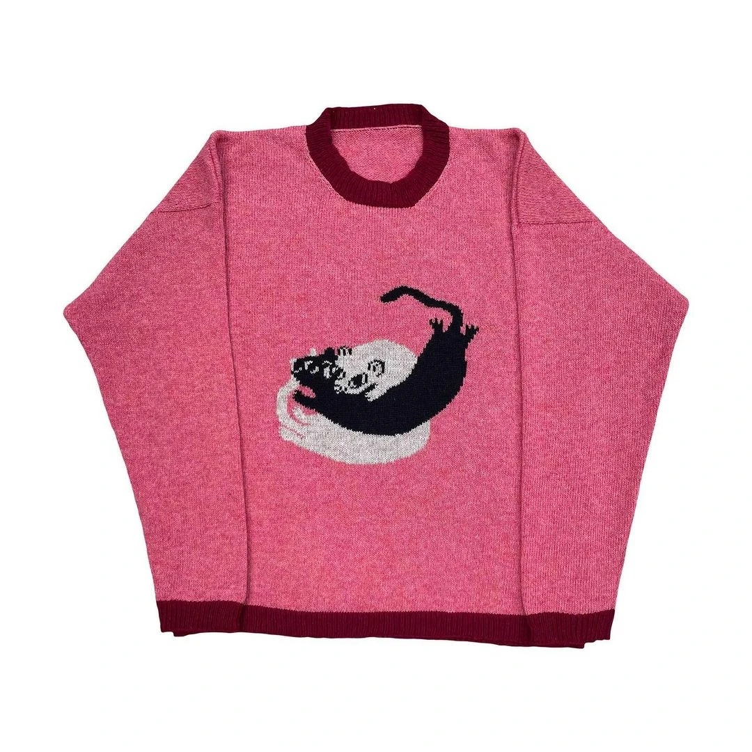 Женский свитер Y2K одежда винтажный вязаный шерстяной джемпер с круглым вырезом