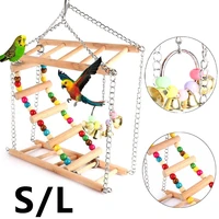 bird playstand parrot play stand hanging cockatiel playground wood ladders perchs with bell pet bird supplies