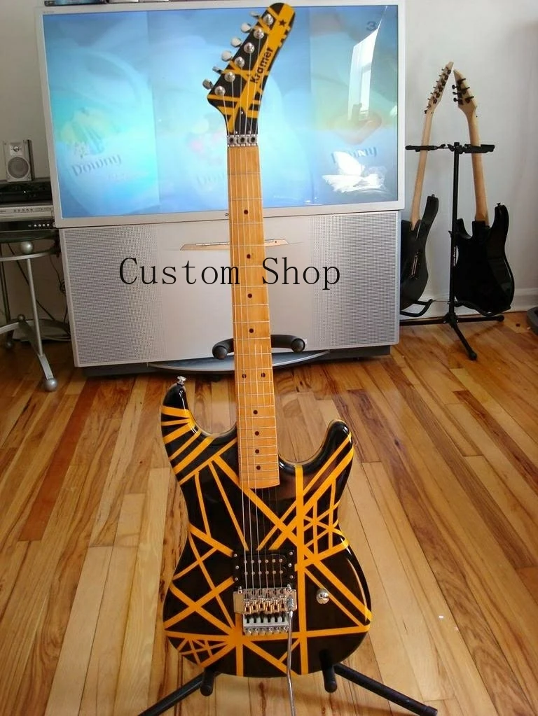 

Rare Eddie Edward Van Halen 5150 Yellow Stripe Black Electric Guitar Floyd Rose Tremolo Bridge, Maple Neck & Fingerboard