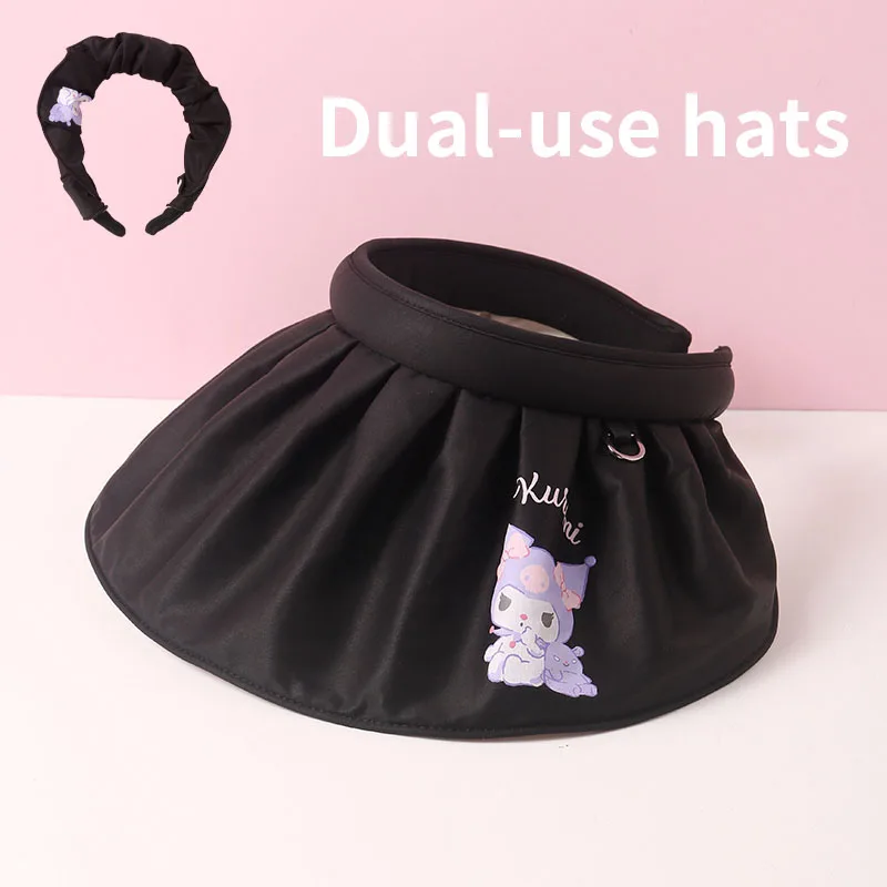 

Cartoon Anime Kuromi Shell Sunshade Hat UV Protect Dual Use Headband Sun Hats Women Outdoor Beach Foldable Wide Brim Bucket Caps