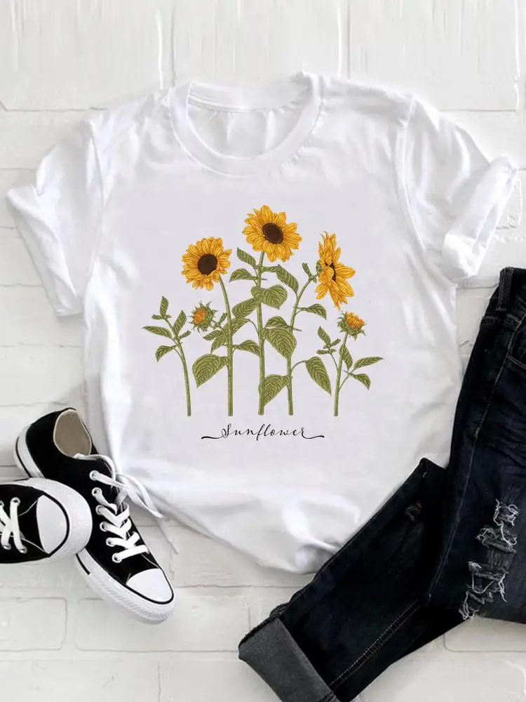 

Print Tshirt Graphic T-shirts Fashion Women Sunflower Letter 90s Cute Summer Short Sleeve Tee Top Spring Printing Clothing