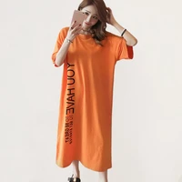 korean style women summer cotton letter printed t shirt long dress loose large size 4xl womens casual dress vestidos daily wear