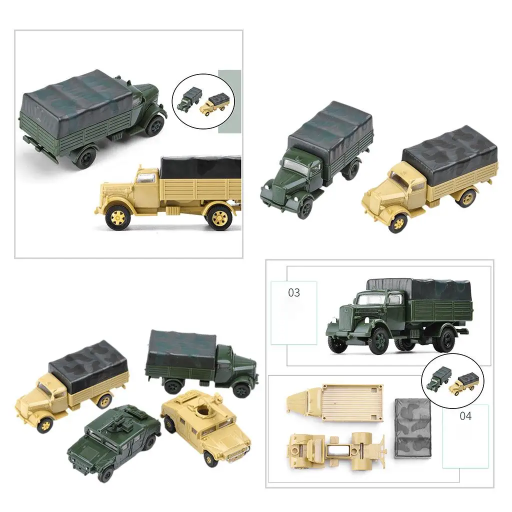 6Pcs 1/72 4D Assemble Truck Car Plastic Vehicle Model Table Toy Building Kit