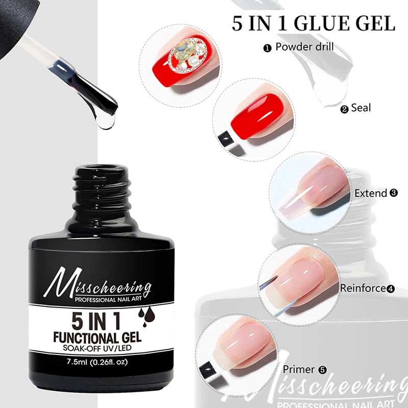 

7.5ml 5 In 1 Nail Art Gel Glue Super Sticky Adhesive UV Gel Nail Hot Glue Polish