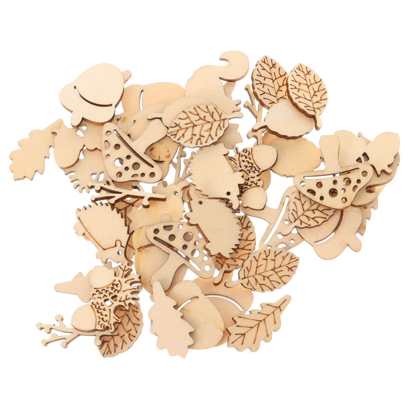 

Supvox Wooden Mushrooms 50Pcs Wooden Animals Plants Squirrel Leaves Unfinished Wooden Slices Wood Cutouts Craft