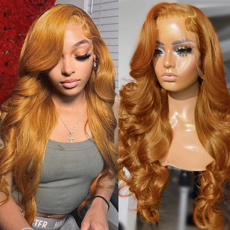 Ginger Blonde Lace Front Wigs Body Wave Human Hair Wig Colored Brown Curly Human Hair Wigs 13x4 Lace Frontal Wigs For Women Remy