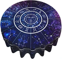 zodiac wheel star sign round tablecloth 60 inch washable polyester table cloth water resistant spill proof table cover decor