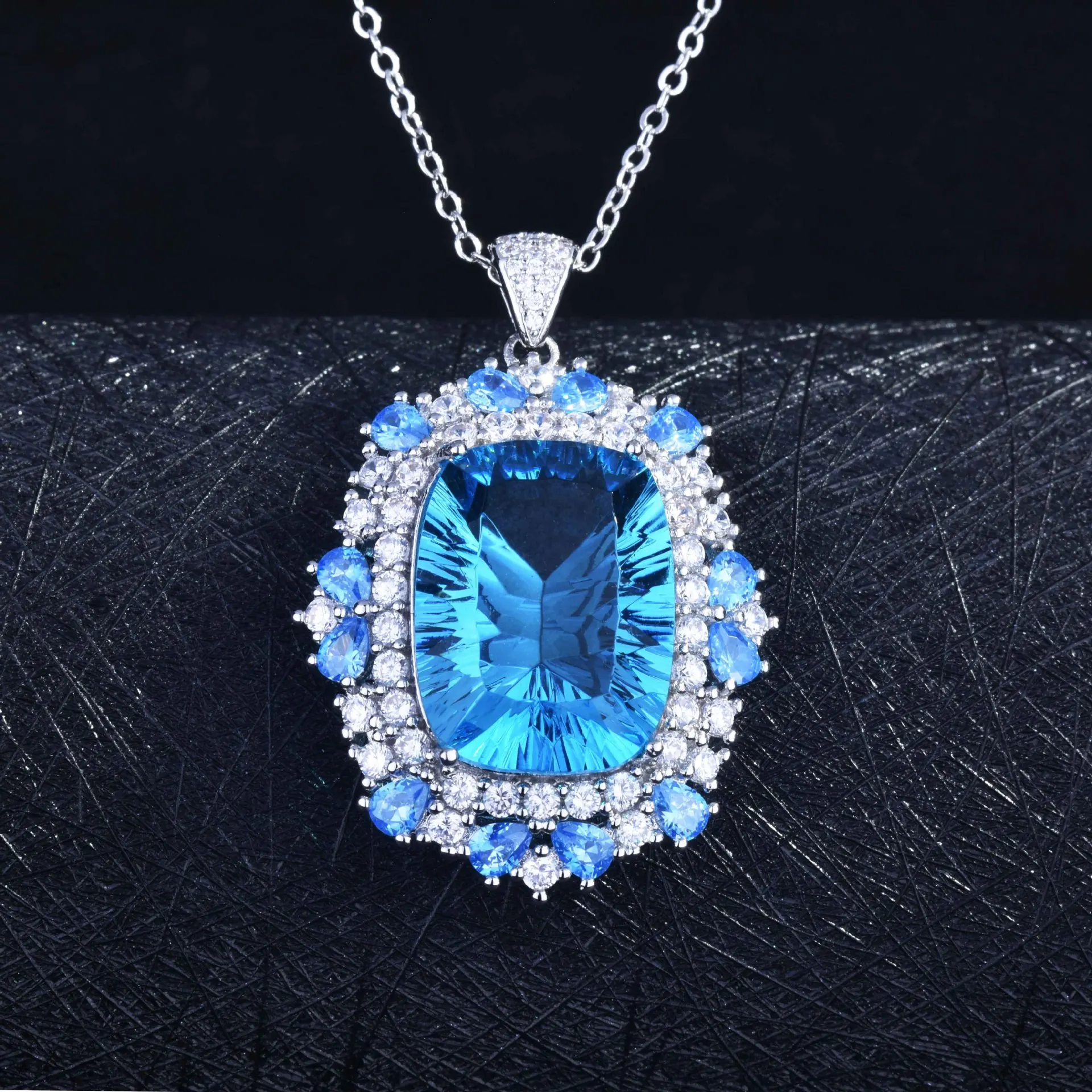 

DIWENFU 925 Sterling Silver 45cm Necklace Sapphire Pendant Jewelry Square Party Bohemia Collares Mujer Silver 925 Jewelry Female