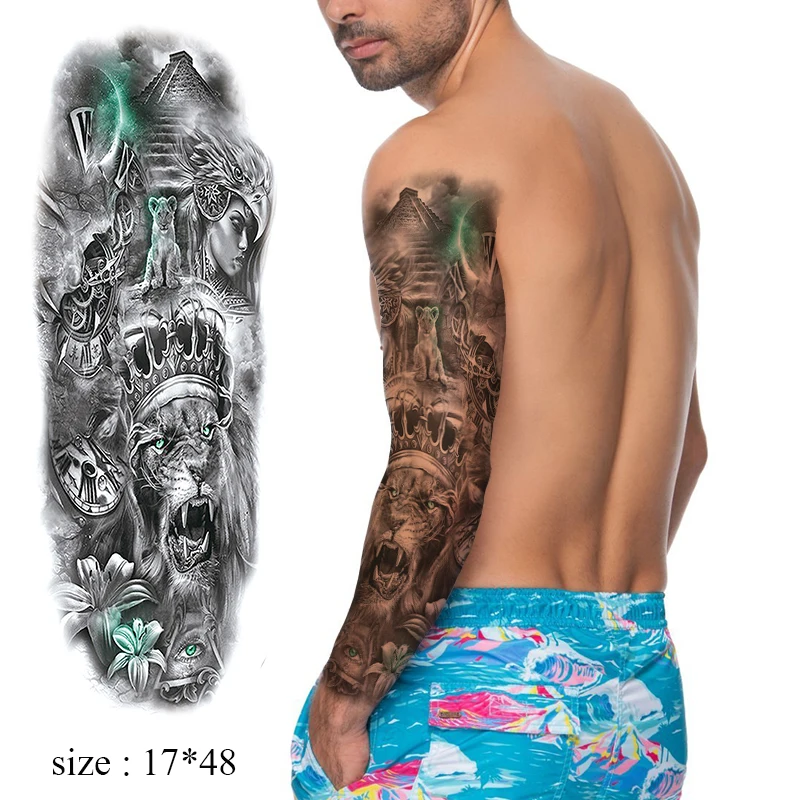 

Full Arm Waterproof Temporary Tattoo Sticker crown eagle roaring lion flower Fake Tatoo Stickers Flash Tatto To Men Women 06