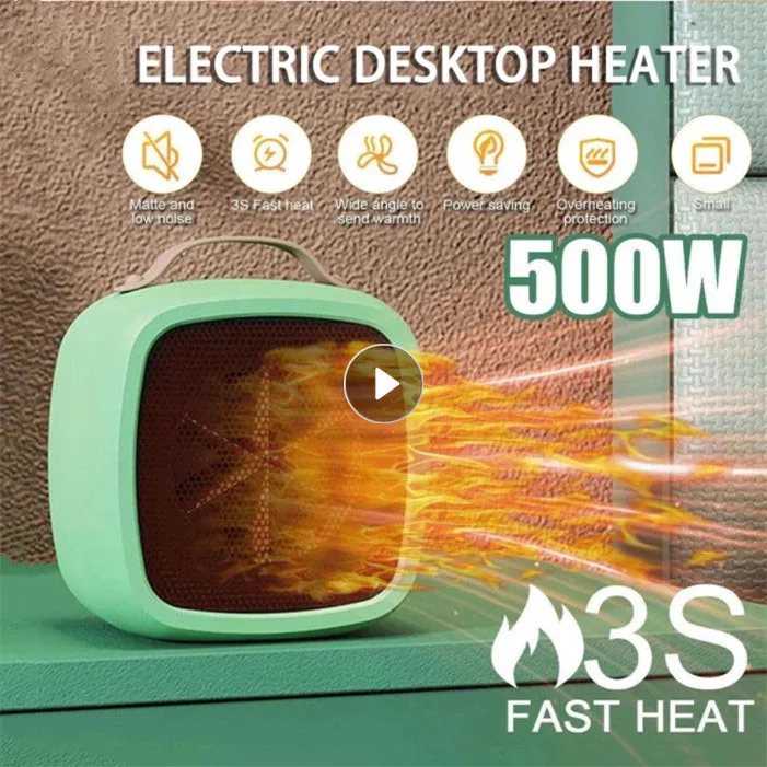 

Mini Portable Electric Space Heater 500W Home Office Desktop Warm Air Heater Warmer Fan Household Silent Remote Fast Space Heat