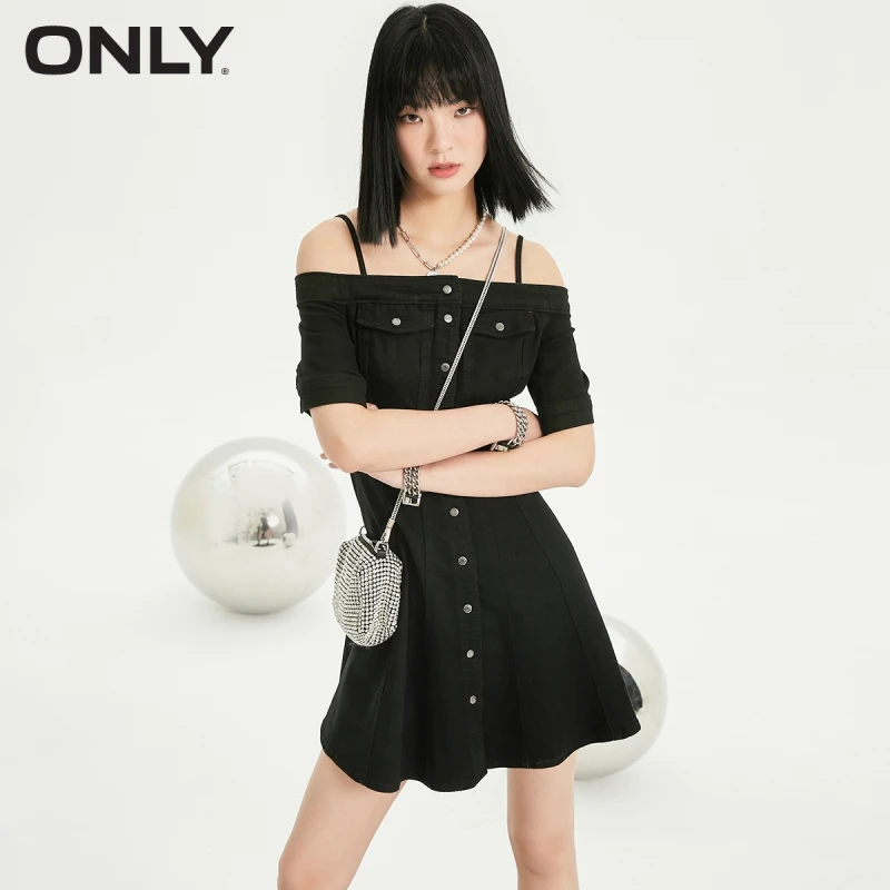 

ONLY summer new fashion design sense temperament A-line suspender short denim dress female | 121242040