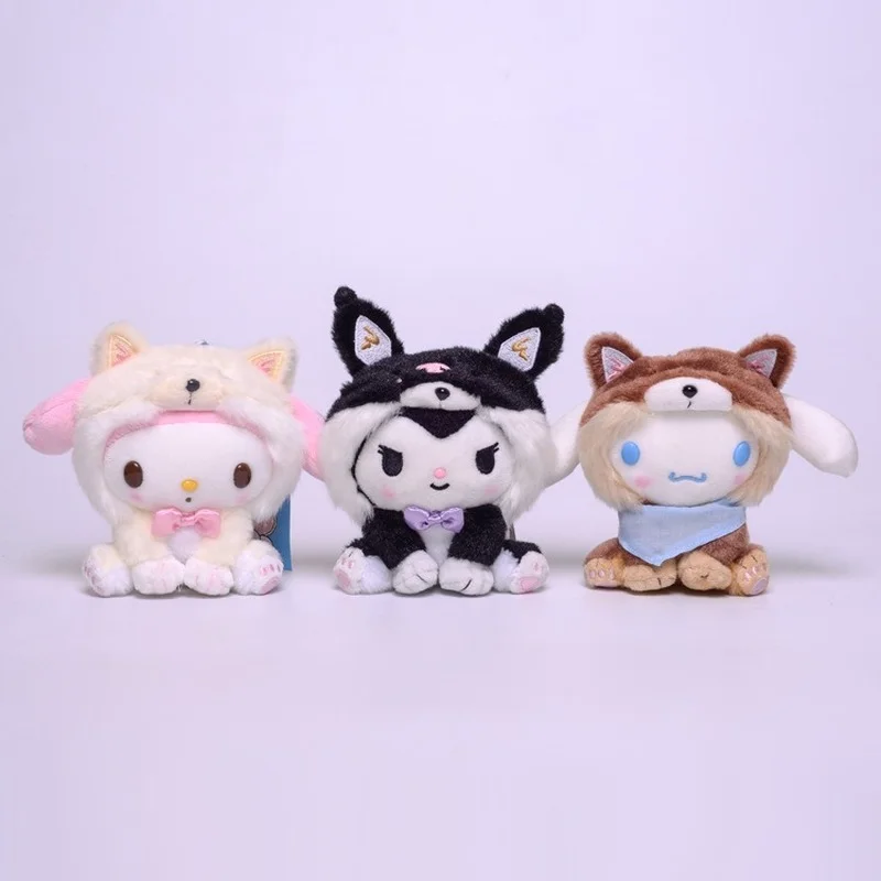 

11cm Sanrio cartoon stuffed animal kuromi my melody cinnamoroll anime kawaii cute soft plush bag pendant girl doll toy gift