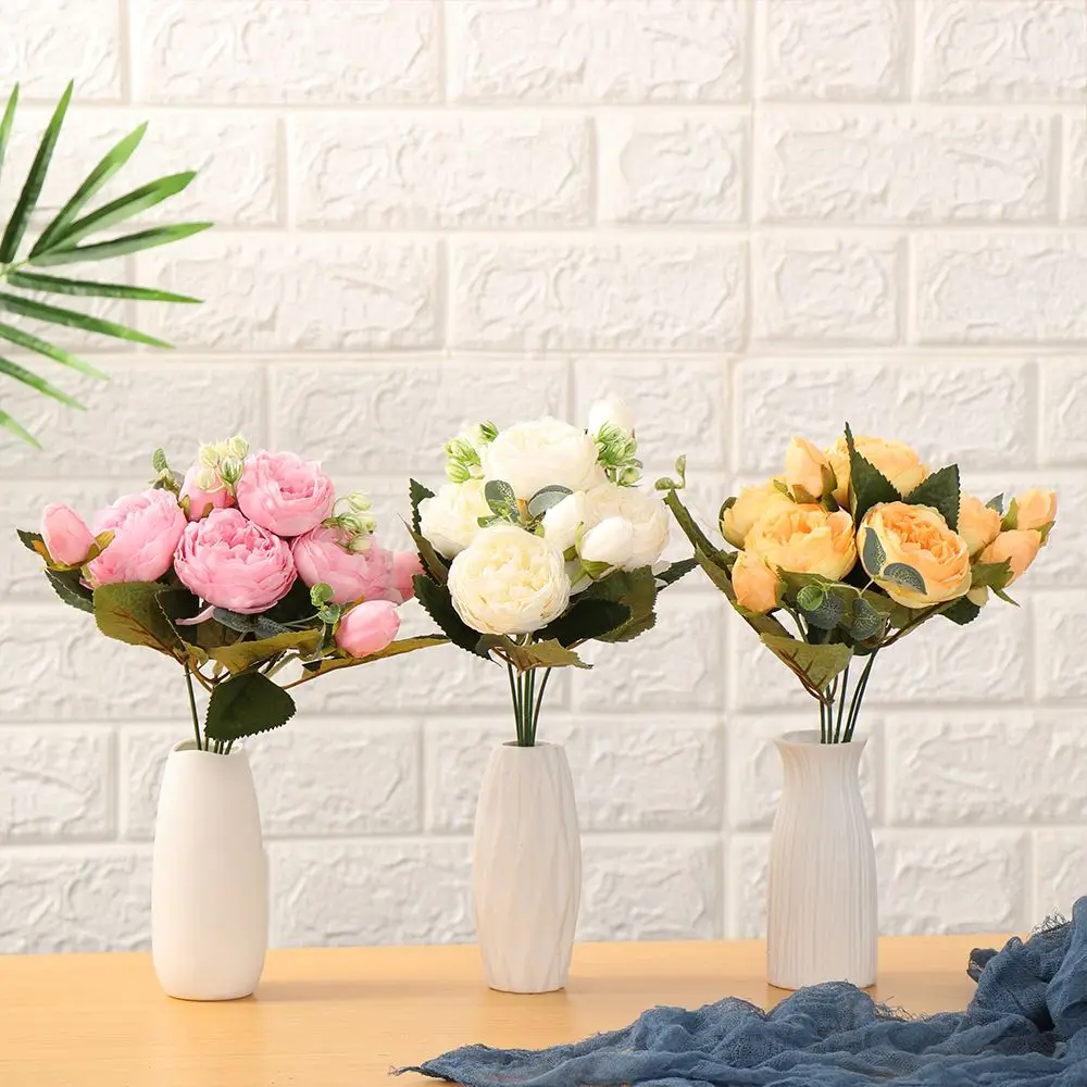 

30cm 9 head Vase Wedding DIY Decor Vintage Rose bouquet Party Decoration Artificial Flowers Silk Peony