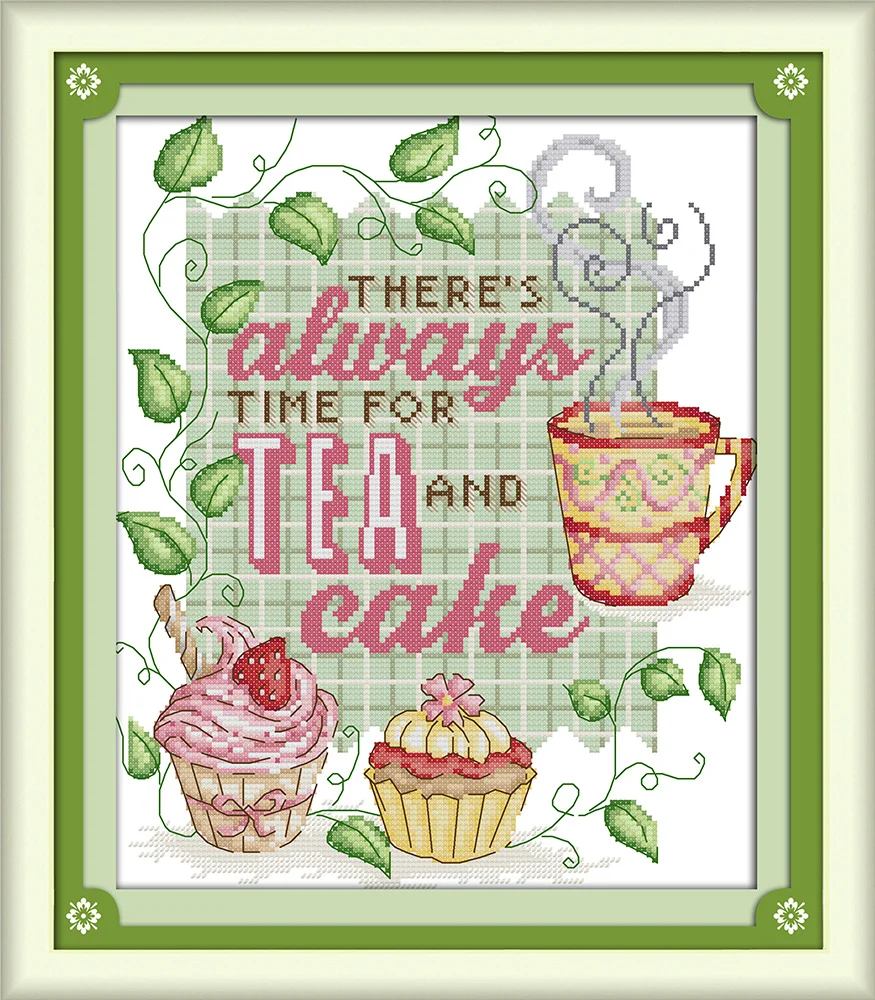 Набор для вышивки крестиком чайный и торт штампованная печать отпечатанная