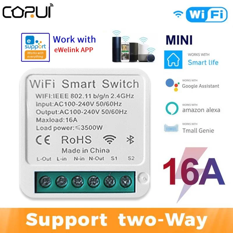 eWeLink Wifi 16A MINI Smart Switch 2-way Remote Voice Control Timer Wireless Switch Smart Home Automation With Alexa Google Home