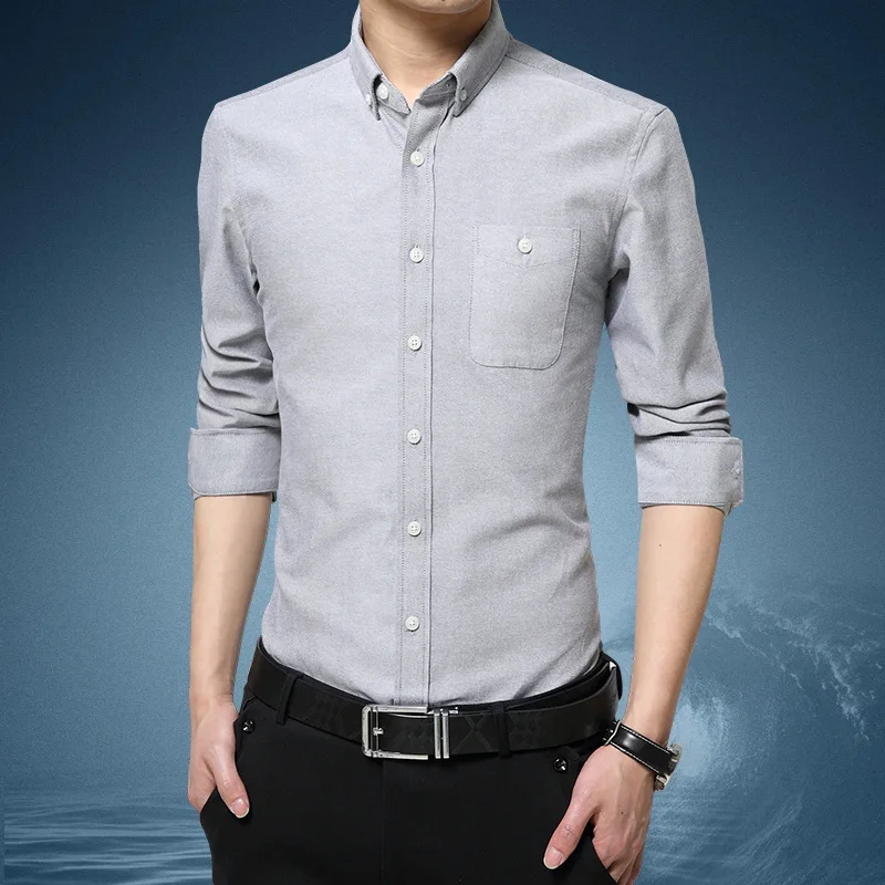 Four Seasons New Solid Color Men's Shirts Long Sleeve Slim Fashion Cotton Comfortable Business Casual Anti-Wrinkle Shirts