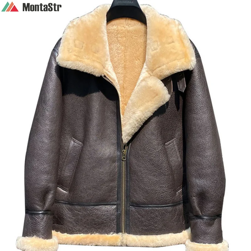 

Мужская летная куртка из натуральной овечьей шерсти, с мехом