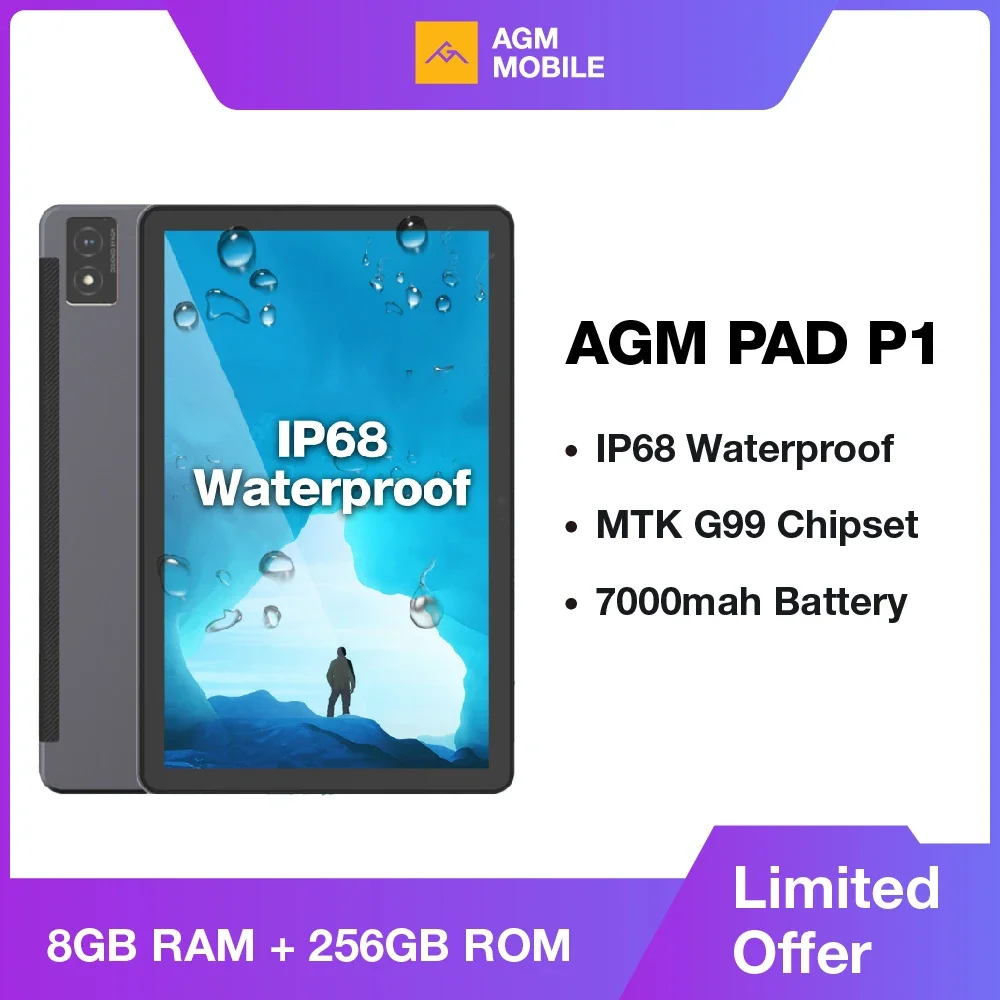 AGM PAD P1 Водонепроницаемый планшет экран 10 36 дюйма 8 ГБ + 256 MTK Helio G99 аккумулятор 7000