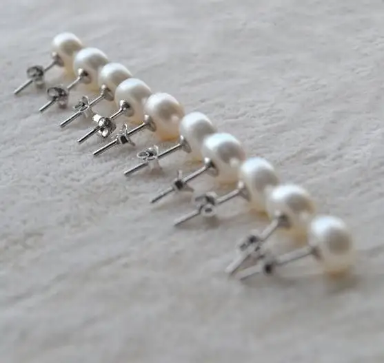 

Серьги с жемчугом АА уникального дизайна, серебряные серьги-гвоздики белого цвета с пресноводным жемчугом 7 мм, Свадебная вечеринка, очаровательный подарок для женщин