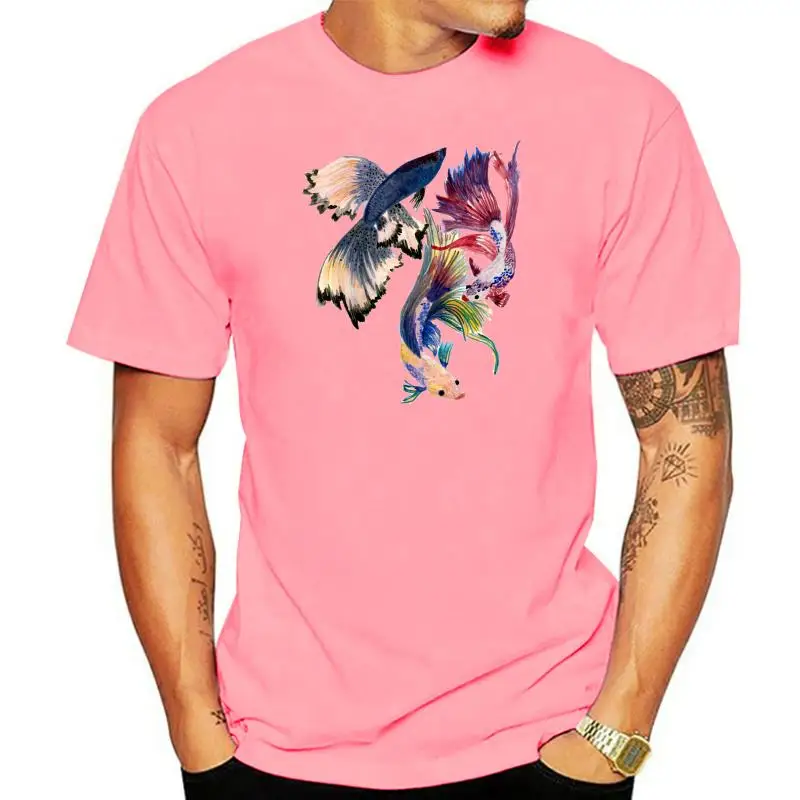

T Shirt Men TShirt Koi Fish Print Colorful Life Tops Tees Art Design White T-shirt VALENTINE DAY New O Neck Pure Cotton Clothing
