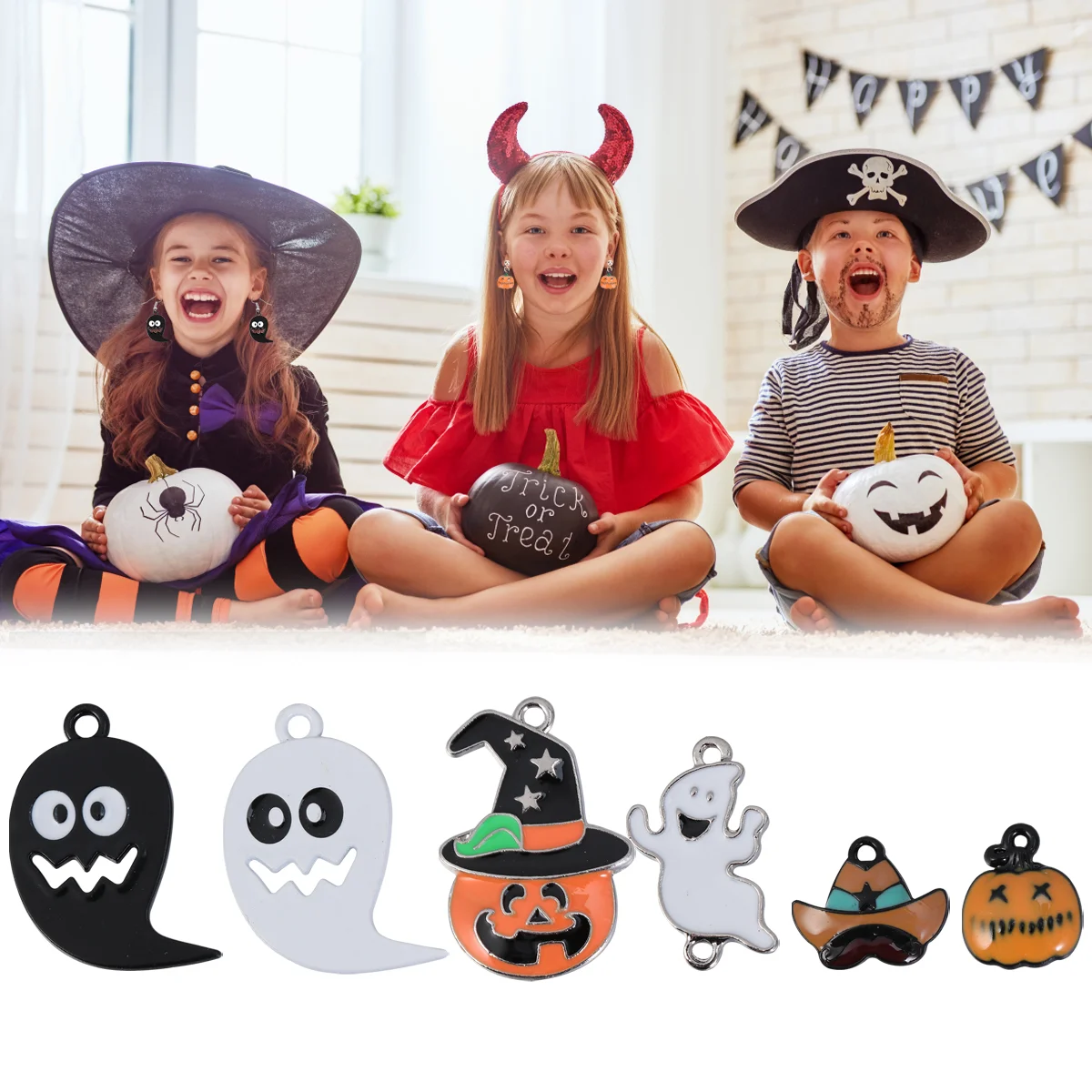 

Charms Pendants Jewelry Earring Making Alloycharm Pumpkin Pendant Earrings Metal Diy Keychain Enamelghost Theme Crafts Colorful