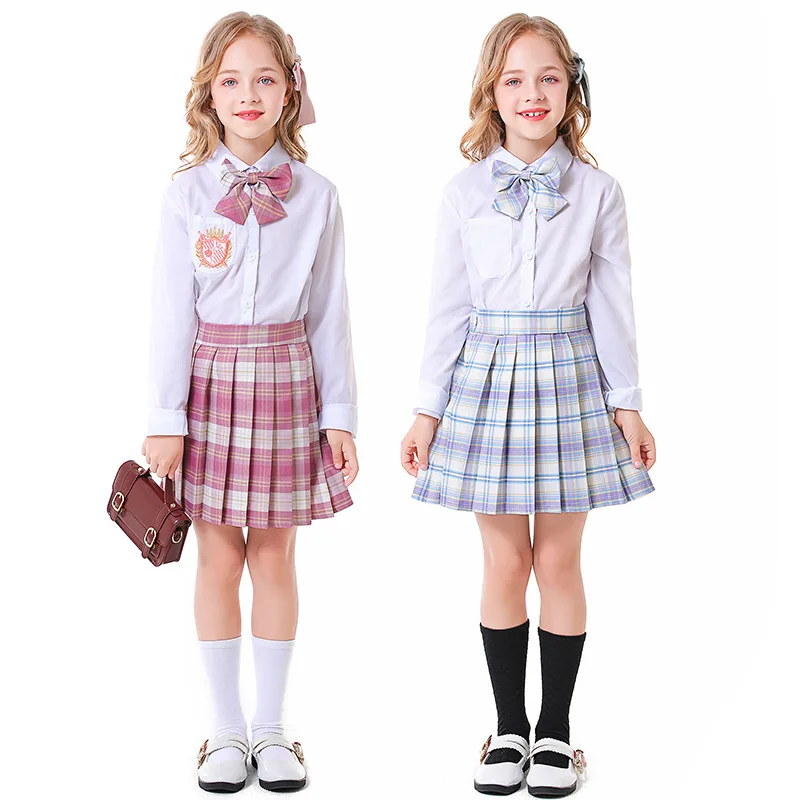 

Japanese School Girl Uniform Pleated Skirts High Waist A-Line Plaid JK Uniform for Girls Halloween Costumes