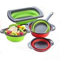 foldable silicone colander fruit vegetable washing basket strainer with handle strainer collapsible drainer kitchen tools