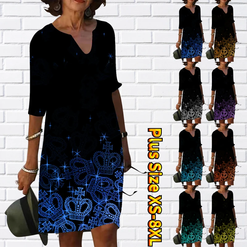 

Женское прямое платье до колен, повседневное длинное платье с цветочным принтом и V-образным вырезом, с рукавом до локтя, лето 2023