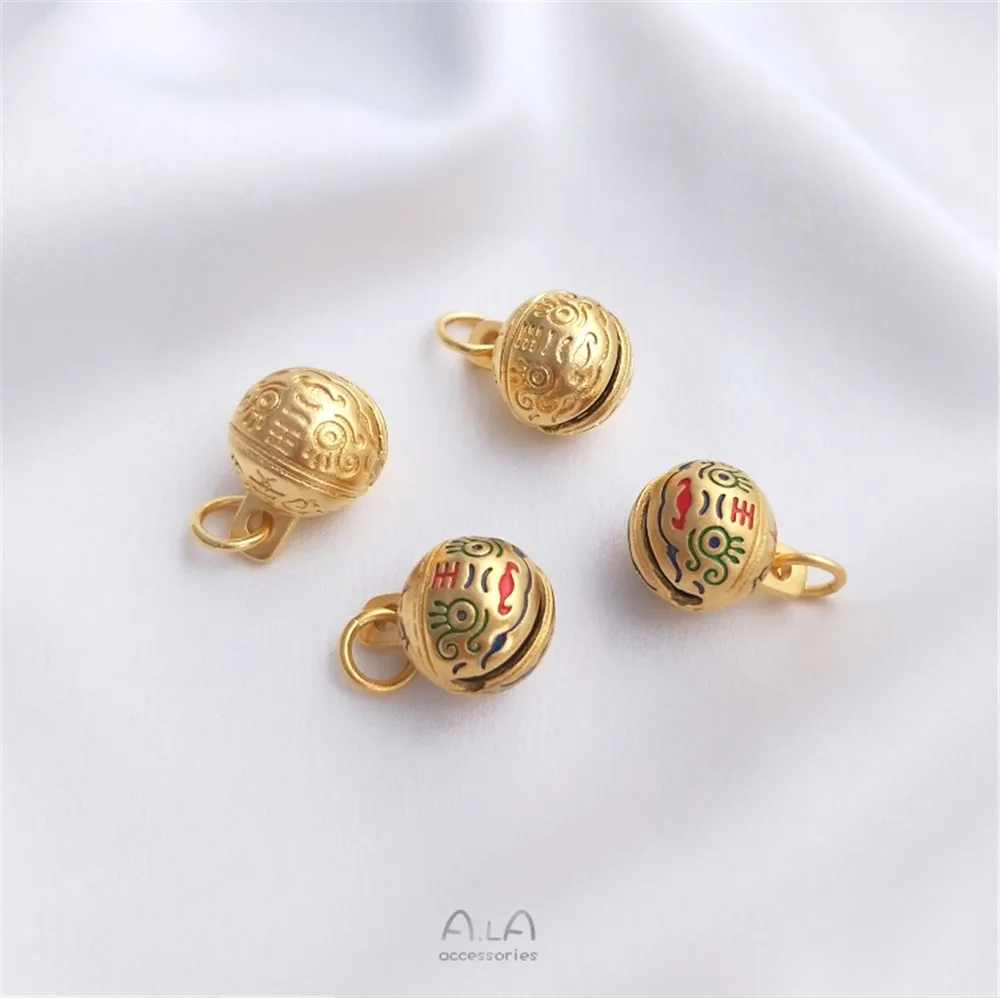 

Strong color sand-gold tiger head bell pendant DIY hand-woven pendant enamel color palace bell bracelet hanging accessories