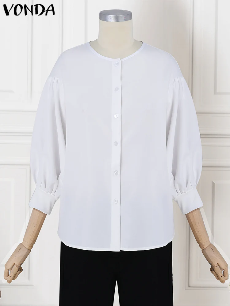 VONDA модная блузка женская повседневная рубашка с рукавами-фонариками элегантные