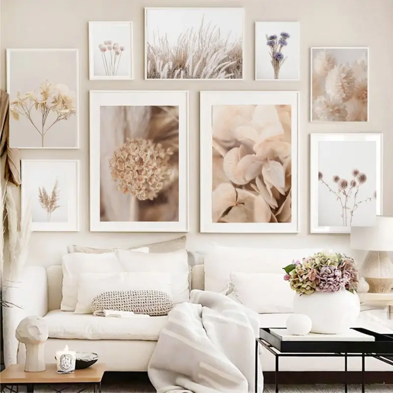 

Сушеная трава, цветок, тростник, настенная Картина на холсте, домашний декор, скандинавские плакаты и принты, настенные картины для украшени...