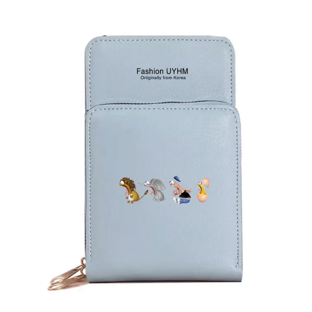 Fashion Women Wallets Card Pack Touch Screen Mobile Phone Bag Cartoon Print Zipper Storage Purse Female Crossbody Bags Handbags