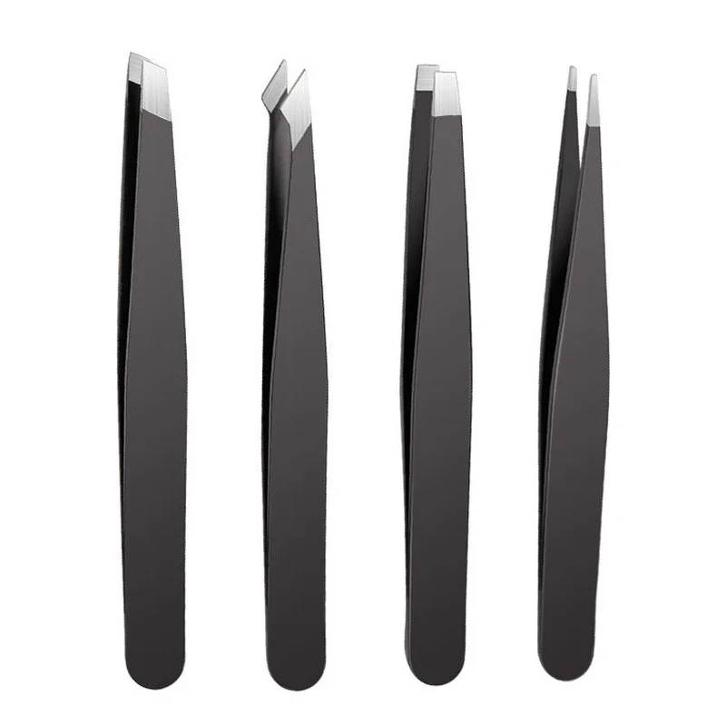 

1pcs Stainless Steel Eyebrow Clip Black Oblique Flat Mouth Pointed Eyebrow Trimming Tweezers Plucking Beauty Tool Pince A Epiler