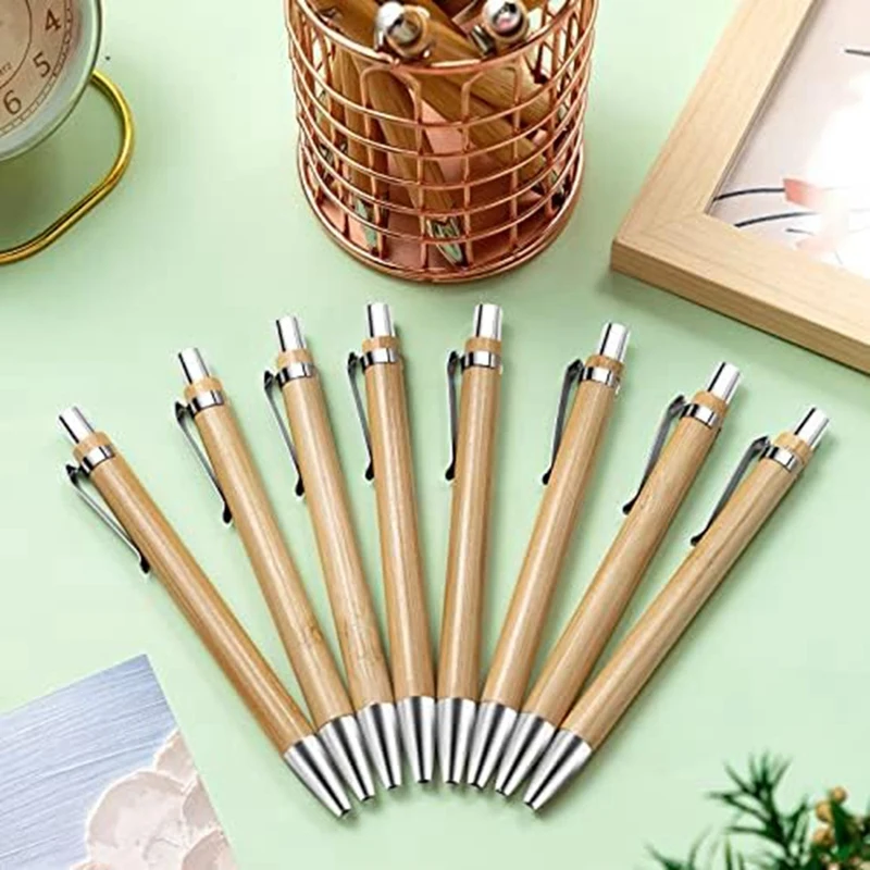 200 Pcs Bamboo Ballpoint Pens Wooden Retractable Pen Black Ink 1Mm Wood Sustainable 13.5 X 1.1Cm