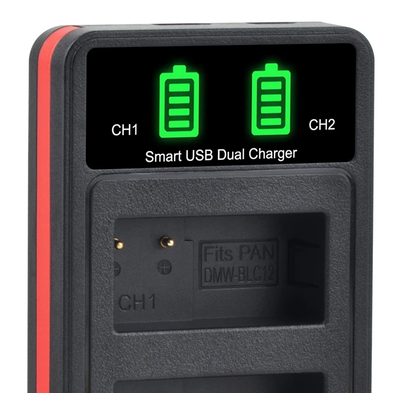 Фото Двухслотовый аккумулятор DT23 LED для Panasonic Lumix DMW-BLC12 G7 G85 G95 GH5 с USB Type-C №3