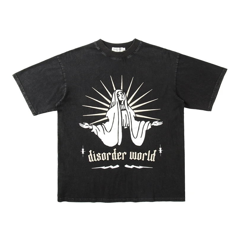 

High Street Harajuku Washed Retro Letter Print Casual Tshirts for Men and Women Short Sleeve Summer Oversized Cotton Top Tees