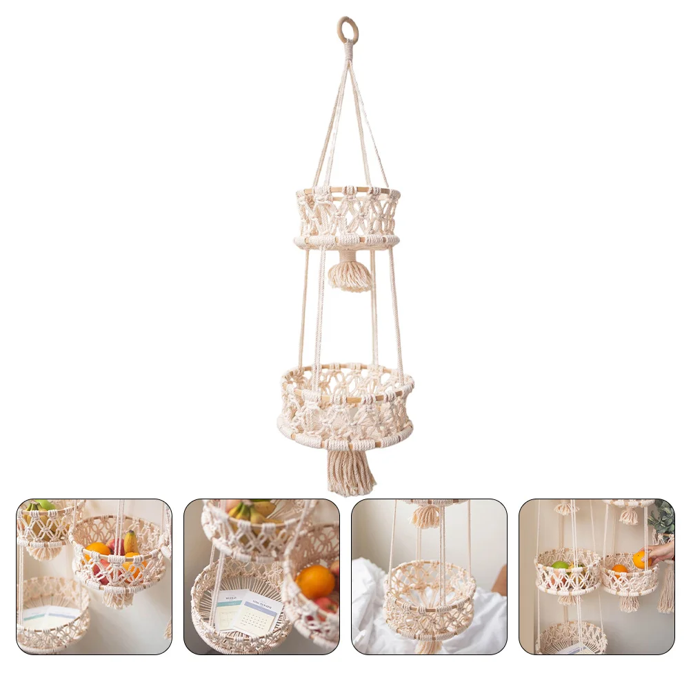 

Hanging Basket Fruit Macrame Kitchen Wall Baskets Storage Woven Hammock Hanger Planter Organizer Rope Holder Vegetable Jute Pot