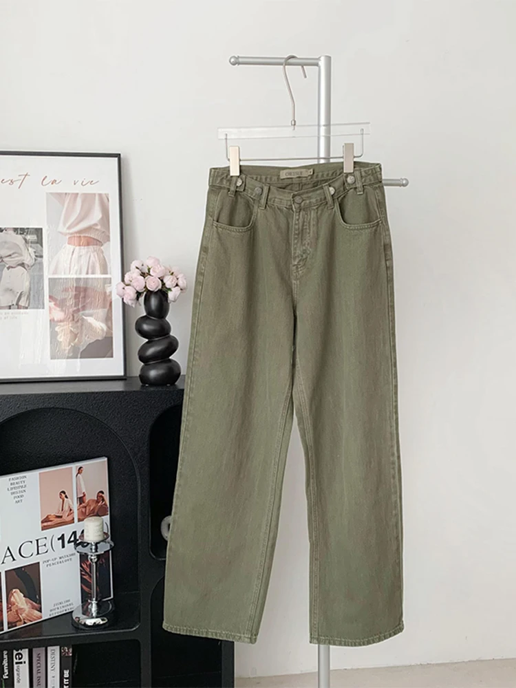 

Женские однотонные уютные джинсовые брюки в стиле ретро с высокой талией, новинка 2023, Мешковатые повседневные прямые широкие женские джинс...