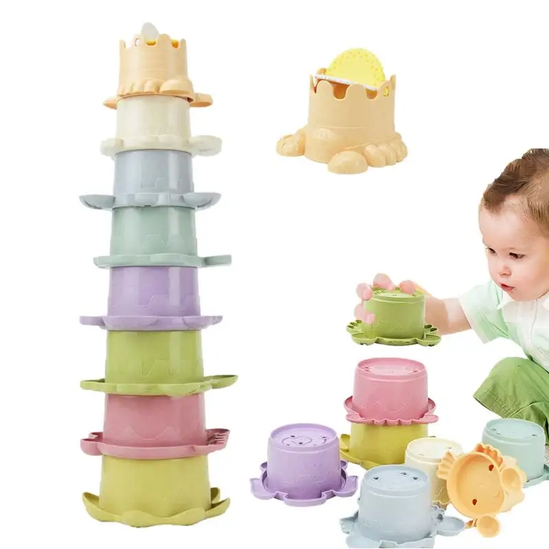 

Набор игрушек для укладки, набор из 8 развивающих игрушечных стаканов для зрительно-моторной координации для аквапарка