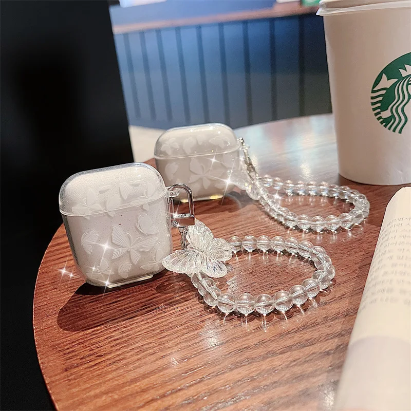 

Shiny Butterfly Pendant Case for AirPods 1 / 2 / 3 Pro Case Cover TWS Bluetooth Earbuds Accessories Protective Case Cover