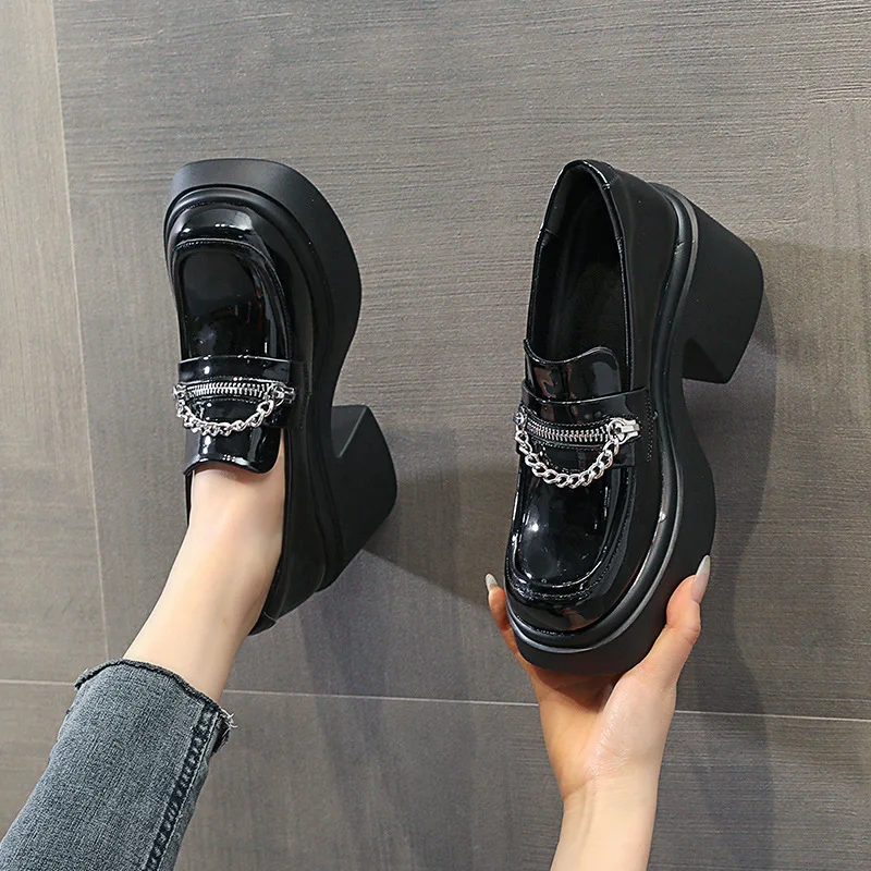 Женские кожаные туфли на толстой подошве в британском стиле увеличивающие рост